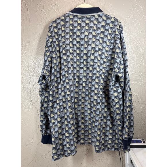 Jos. J. Oliver Long Sleeve Polo Collared Geometric Blue Shirt Men's Size XL - Picture 2 of 4